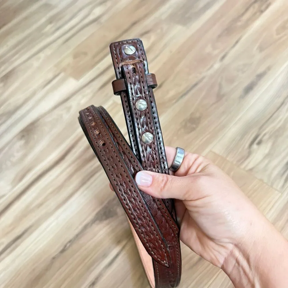 L. Whitley B. Daniels Mens Brown Custom Made Leather Tooled Western Belt Size 35